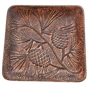 Vintage Heavy Cast Metal with Textured Pinecone Square Plate 5.5" x 5.5" Trinket